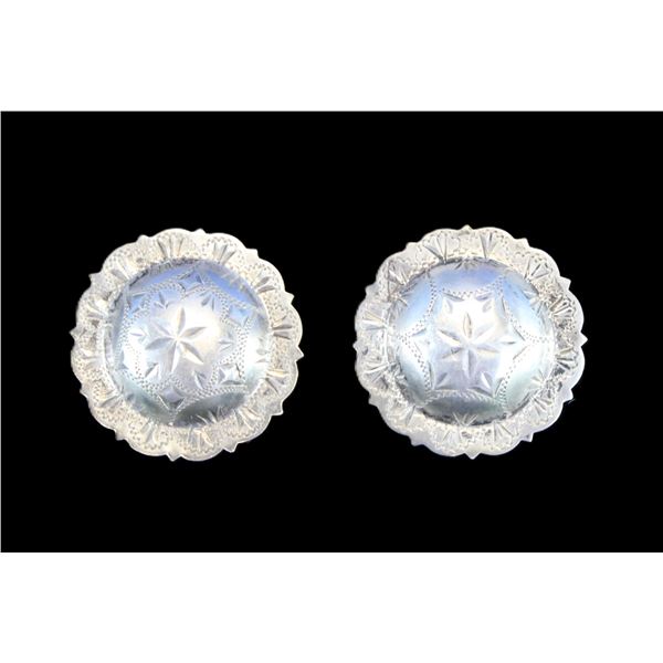 Marked Sterling Engraved, Domed, Scalloped 1.75" Loopback Conchos- Ernie Morris Collection