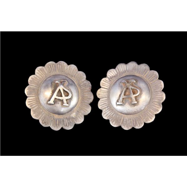 Marked B Haener Maker S.L.O Cal Engraved, Domed, Scalloped 2" Loopback Conchos- Ernie Morris Collect