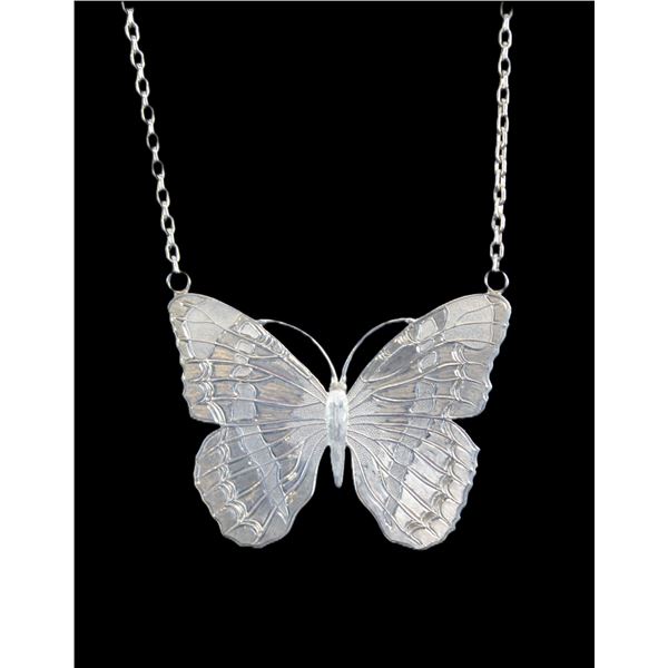 Marked Sterling Butterfly Necklace- 2.75" X 2.1"- Ernie Morris Collection