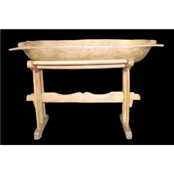 Large Hand Carved Primitive Dough Bowl On Stand- 32" X 47" X 18"