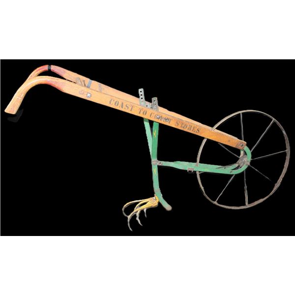 Vintage Iron Wheeled Hand Cultivator- 62"L