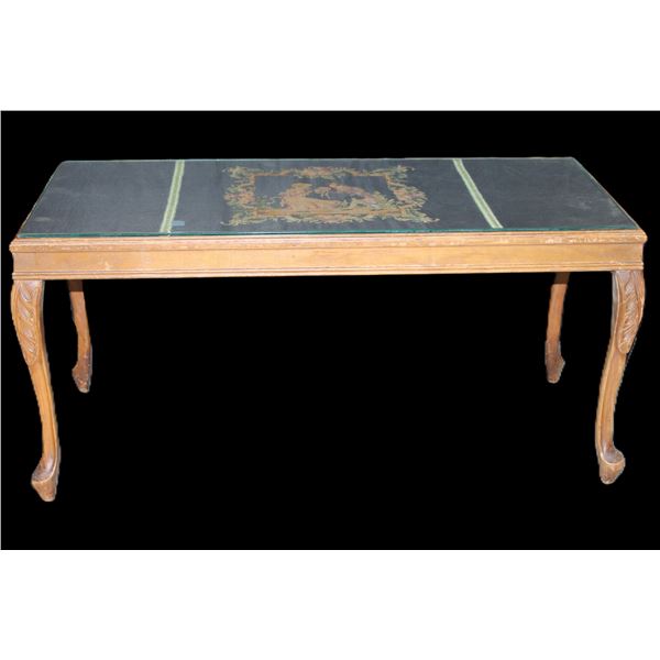 Glass Top Needle Point Coffee Table- 17" X 35" X 17"