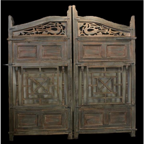 2 Large Latticed Doors- Hand Forged Hardware- 84" X 39.5" Each