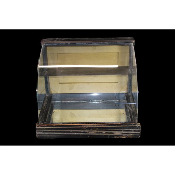 Half Round  Glass Display Case- Mirrored Bottom- Mirror Has 2 Cracks- 11.5" X 15" X 12"