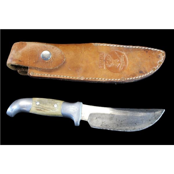 RH Ruana Bonner Montana Knife- "M" Stamp- Original Sheath- 5" Blade- 4" Handle- Fair Condition