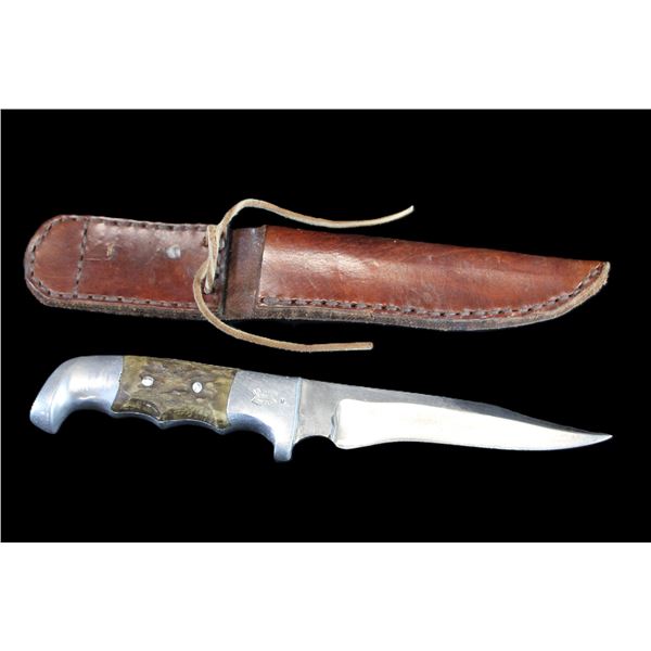 RH Ruana Bonner Montana Knife "M" Stamp- Sheath- Ruana Engraved- 5.5" Blade- 4.5" Handle- Hammered C