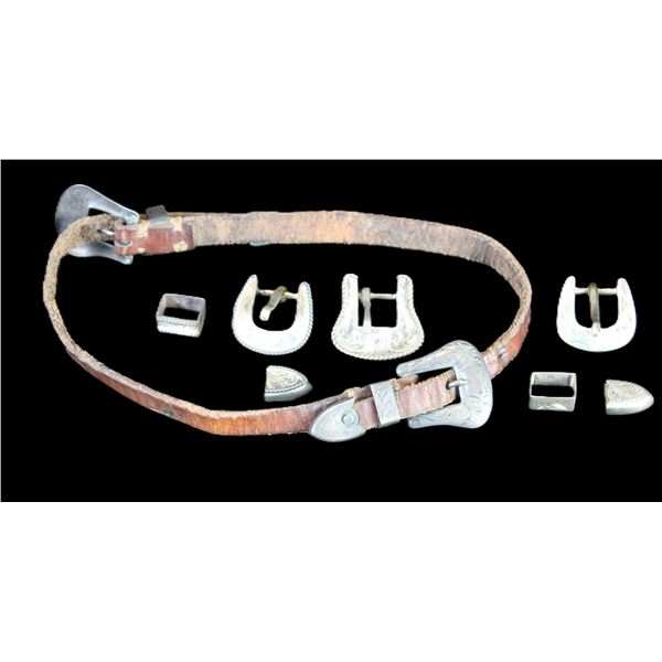 Vintage Hatband With 2 Unmarked Silver Ranger Buckles- 3 Small Buckle Sets Marked Mexico 214 Sterlin