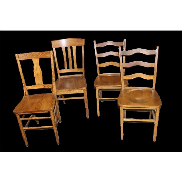 4 Unmatched Wooden Chairs- One Is Marked "Jesse Wilkinson Braiding Room"- Ernie Morris Collection