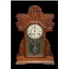 Image 1 : Carved Oak Inlaid Mantle Clock- Key- 22" X 15"