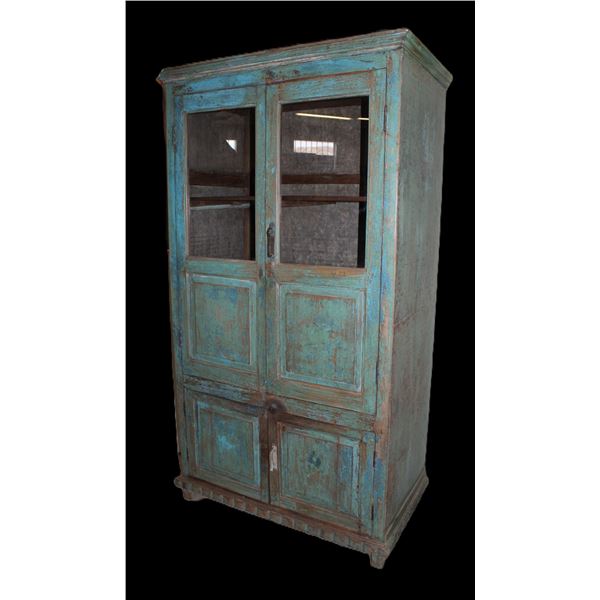 Large Primitive 4 Door Cabinet- Original Paint- Shelves- 78.5" X 42" X 24"- Neat Piece