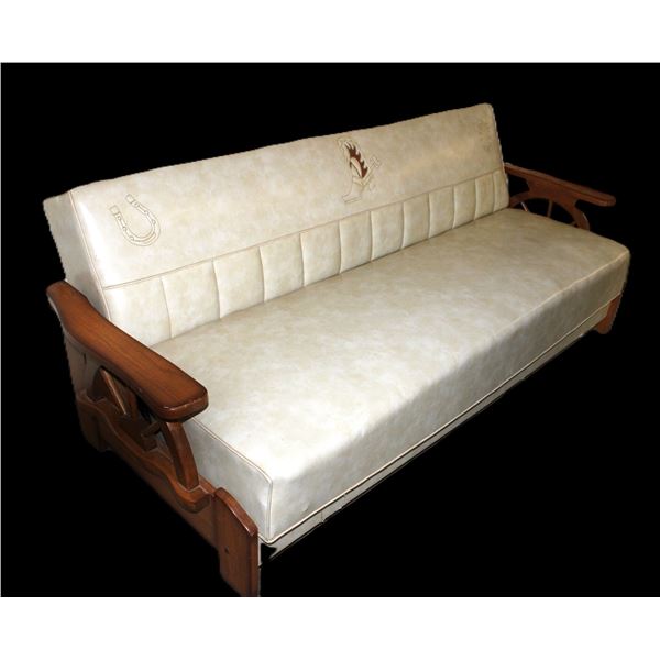Vintage Naugahyde Wagon Wheel Couch- Futon- Decent Condition- 28" X 80" X 31"