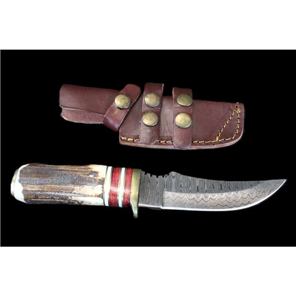 New Damascus Knife With Sheath- 4.75" Blade- 4" Handle