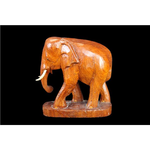 Hand Carved Wooden Elephant- 9.5" X 8.5" X 4" Base