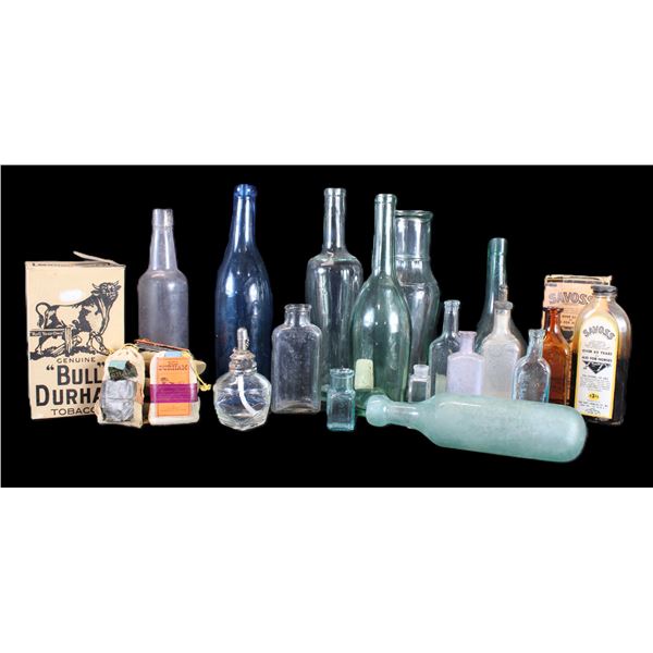 15 Old Bottles- 4 Packs Of Bull Durham Tobasco With Original Box- Ernie Morris Collection