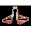 Image 2 : Unmarked Overlaid Lady Leg Spurs- .75" Bands- 2" Shanks- 1" 10 Point Rowels- Straps- Fair Condition
