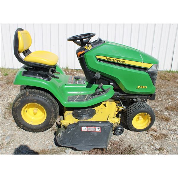 John Deere Model X390 Riding Mower- 48" Cut- 22 HP- Hydrostatic- New Battery- 108 Hours- Runs Good- 