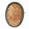 Image 2 : Antique Silver GIA DETAILED Carved Coral Cameo Seed Pearl Halo Frame Pin Brooch