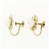 Image 4 : Vintage 14k Yellow Gold 6.8mm Round Pearl Open Flower Frame Screw Back Earrings