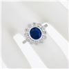 Image 4 : NEW Platinum 2.37 ctw GIA NO HEAT Oval Bezel Sapphire Diamond Milgrain Halo Ring