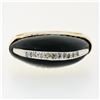 Image 4 : Vintage 14K Yellow Gold.13 ctw Pave Diamond & Domed Custom Cut Black Onyx Ring