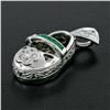 Image 3 : 18K White Gold.36 ctw Emerald Diamond Engraved Fancy Baby Girl Shoe Charm Pendan
