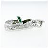 Image 4 : 18K White Gold.36 ctw Emerald Diamond Engraved Fancy Baby Girl Shoe Charm Pendan