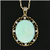 Image 3 : Vintage 14k Gold Oval Cabochon Opal Single Cut Diamond Open Pendant 15.5" Chain