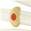 Image 8 : 14k Yellow Gold NICE Oval Cabochon Bezel Set Coral Domed Quilted Texture Ring