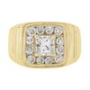 Image 5 : Men's Ribbed 14K Gold 1.91 ctw GIA Princess Cut Diamond Solitaire & Halo Ring