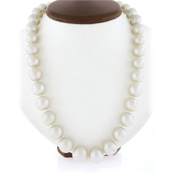 20" GIA Cultured Pearl Strand Necklace w/ 14k Gold Diamond & Mabe Pearl Clasp