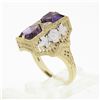 Image 9 : 14K Two Tone Gold 1.80 ctw Amethyst Diamond Filigree Milgrain Etched Cocktail Ri