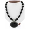 Image 7 : Vintage Handmade Navajo Silver Black Onyx Pendant on 18" Custom Bead Necklace