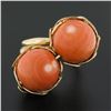Image 2 : Vintage 14K Gold 12.4mm Ball Orange Coral Handmade Wire Basket Large Bypass Ring