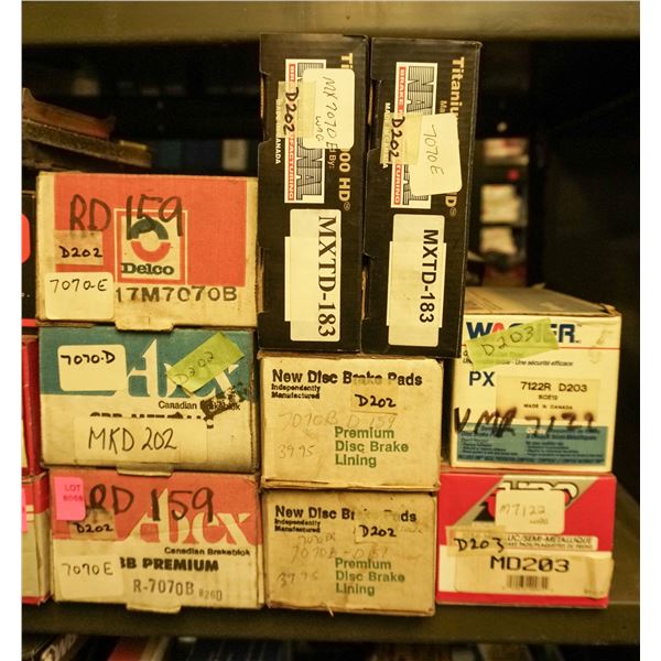 1/2 SHELF LOT – ASSORTED BRAKE PADS AND SHOES
