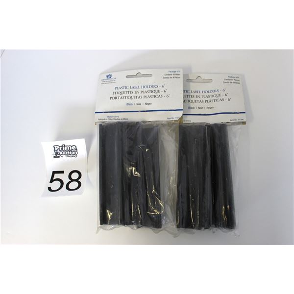 (2 Packages - 4/Package- 8 Total)  6" Black Plastic Label Holders