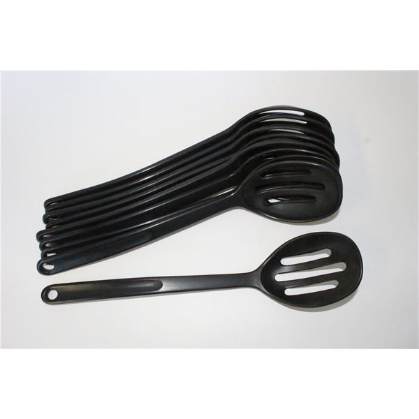 (9 Pieces) Black Slotted Melamine Serving Spoons L: 11.5"