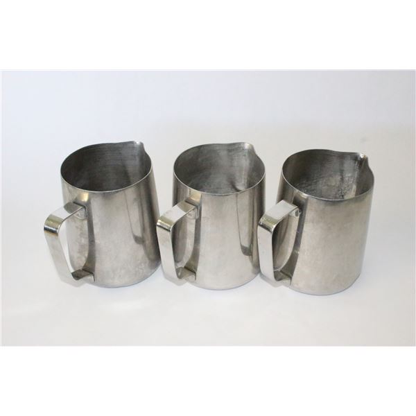 (3 Pieces) Used 33 oz. Stainless Steel Milk Frothing Pitchers
