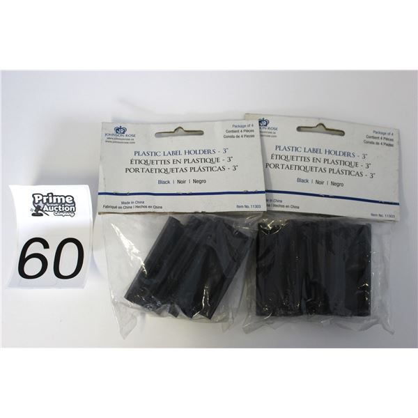 (2 Packages - 4/Package- 8 Total) 3" Black Plastic Label Holders