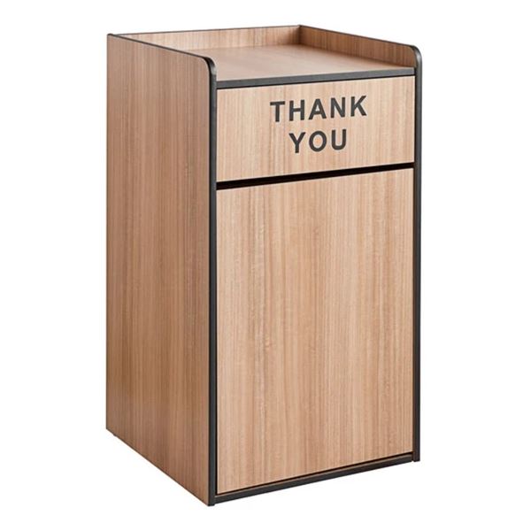Waste 35 Gallon Weathered Walnut Waste Receptacle Enclosure with "THANK YOU" Swing Door