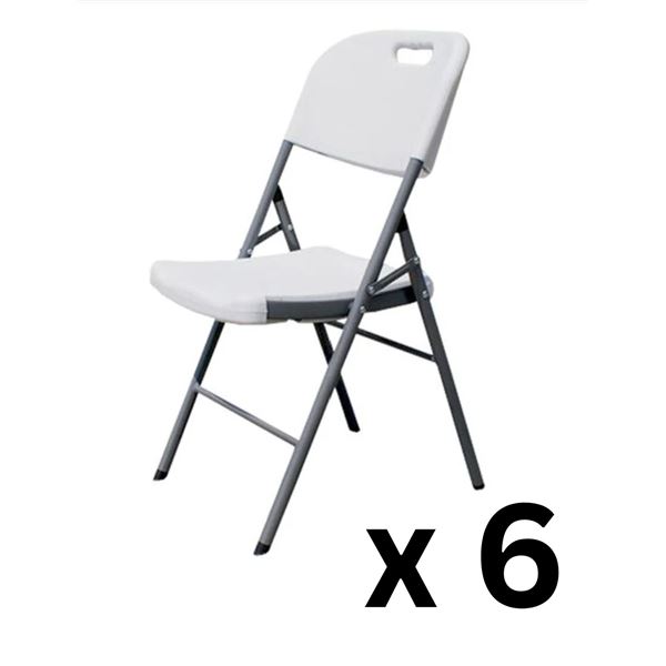 (6 per box) - White Portable Indoor/Outdoor Contoured Plastic & Metal Folding Chair
