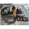 Image 2 : TOOL BAG OF ASSORTED TOOLS, 4 MAKITA BATTERIES, BIN OF SCREWS, GLOVES & MORE