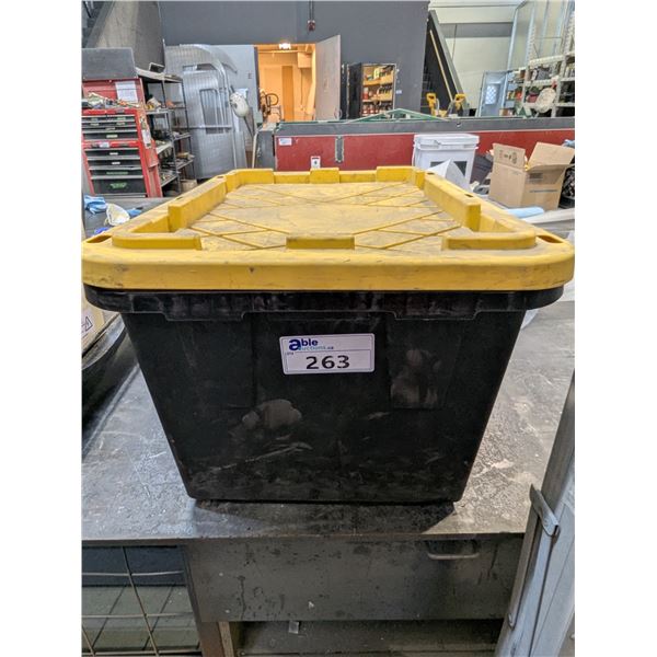 BIN OF ASSORTED STRAPS, TOOLS BELTS & C-CLAMP