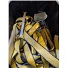 Image 2 : BIN OF ASSORTED STRAPS, TOOLS BELTS & C-CLAMP