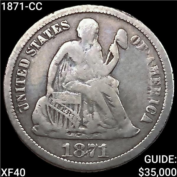 1871-CC Seated Liberty Dime NEARLY UNCIRCULATED