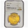 Image 1 : 1924 $20 Gold Double Eagle NGC MS65
