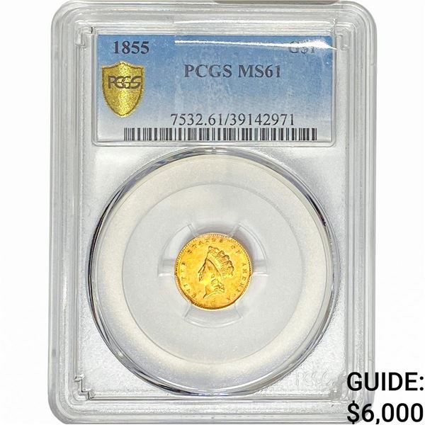 1855 Rare Gold Dollar PCGS MS61