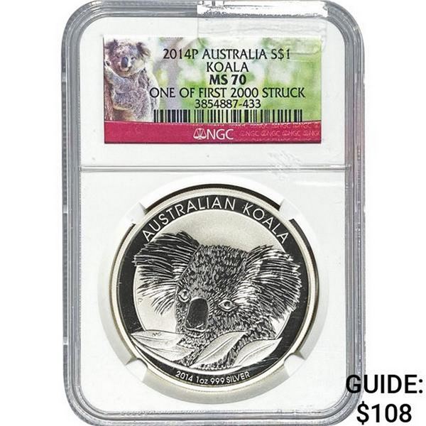 2014P Austarlia 1 OZ Silver Dollar-Koala MS70