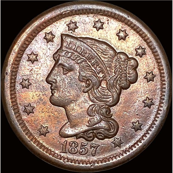 1857 Braided Hair Large Cent NEARLY  UNCIRCULATED