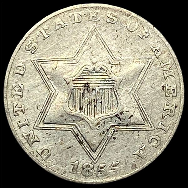1855 Silver Three-Cent Piece NEARLY UNCIRCULATED