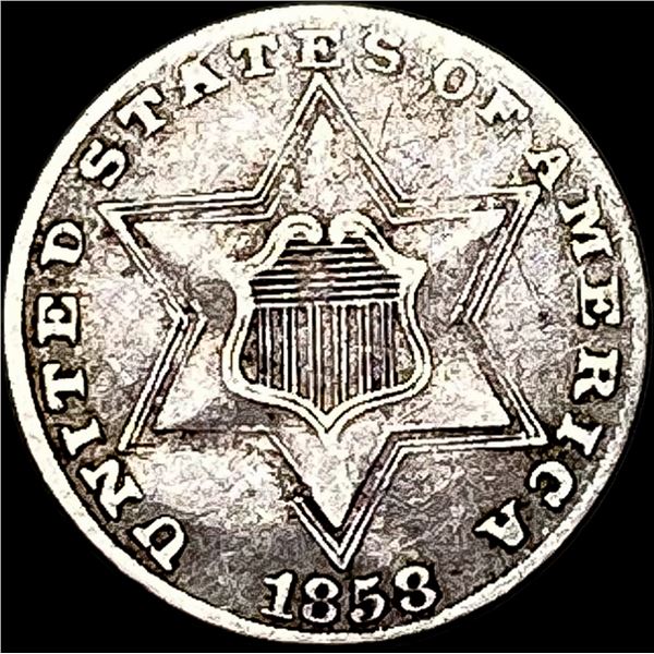 1858 Silver Three-Cent Piece ABOUT UNCIRCULATED